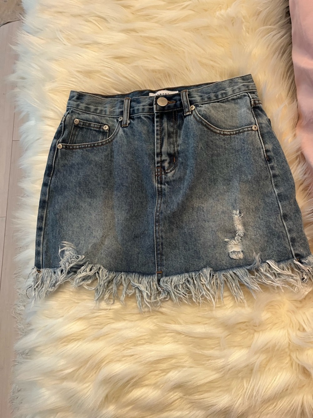 Glamorous Distressed Denim Mini Skirt in Medium Blue - Picture 2 of 3